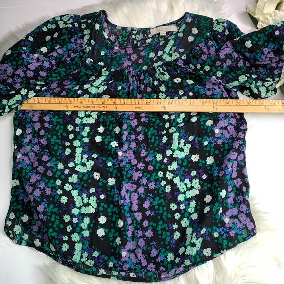 Loft Ann Taylor Floral Shirred Yoke Top Black Green size Small office work - Picture 14 of 16